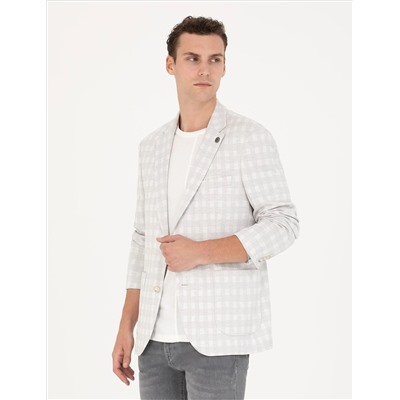 Açık Gri Slim Fit Ekose Ceket