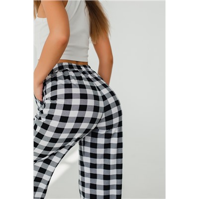 Брюки палаццо домашние широкие красная клетка