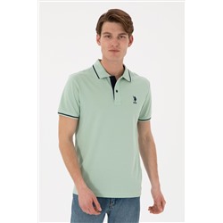 Erkek Slim Fit Polo Yaka Su Yeşili Basic Tişört