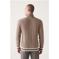 Vizon Tam Balıkçı Yaka Saç Örgülü Unisex Triko Kazak