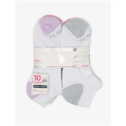 LADIES 10PK WHITE LOW CUT TIPPED SOCKS