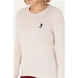 Kadın Krem Bisiklet Yaka Basic Kazak