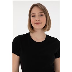 Kadın Siyah Bisiklet Yaka Basic Tişört
