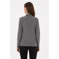 Kadın Antrasit Melanj Basic Polo Yaka Sweatshirt