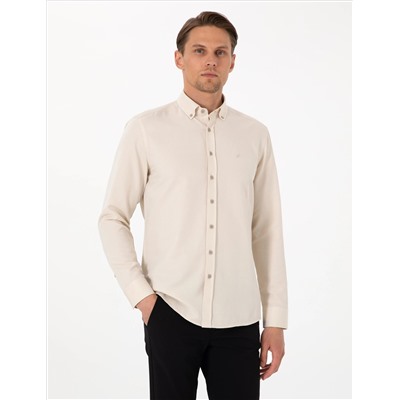 Bej Oxford Slim Fit Kolay Ütülenebilir Gömlek