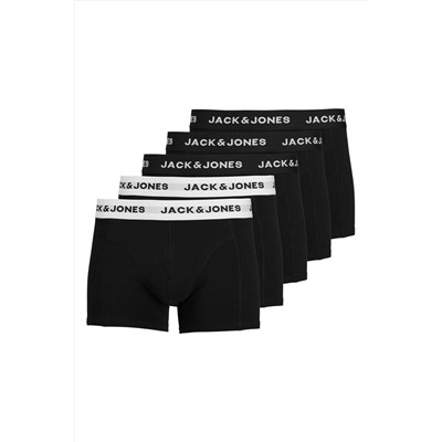 Jack & Jones Erkek Logolu Beli Lastikli 5'li Boxer Paketi - Solid