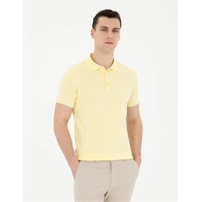 Sarı Slim Fit Düğmeli Polo Yaka Triko Tişört