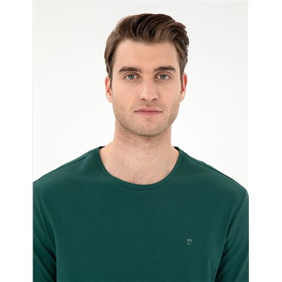 Koyu Yeşil %100 Pamuk Slim Fit Bisiklet Yaka Basic Tişört