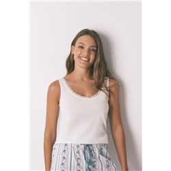 Camiseta tirantes algodón blonda blanco