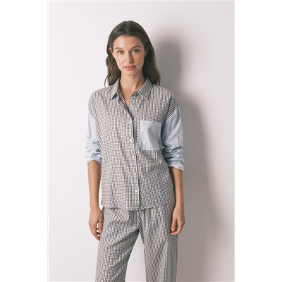 Pijama largo camisero cuadros y topos