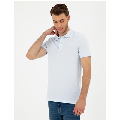 Açık Mavi Slim Fit %100 Pamuk Polo Yaka Basic Tişört