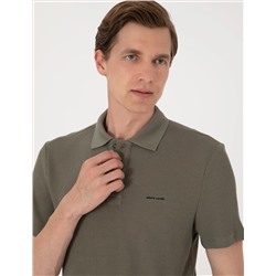 Haki Slim Fit Örme Dokulu Polo Yaka Tişört