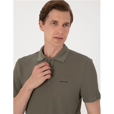 Haki Slim Fit Örme Dokulu Polo Yaka Tişört