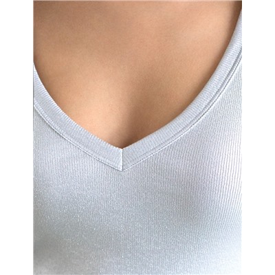 Футболка облегающая из хлопка в рубчик с V вырезом и матовым покрытием металлик