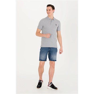 Erkek Gri Melanj Basic Polo Yaka Tişört