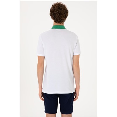 Erkek Regular Fit Polo Yaka Beyaz Tişört