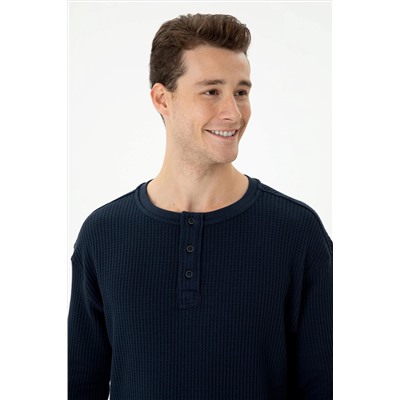 Erkek Lacivert Bisiklet Yaka Comfort Sweatshirt