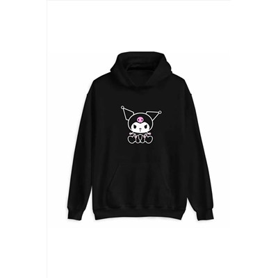 KorefanzinAnime Kuromi Kapüşonlu Sweatshirt Unisex Siyah
