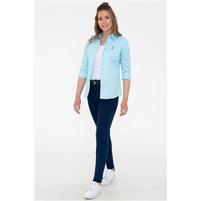 Kadın Turkuaz Uzun Kollu Basic Gömlek