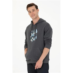 Erkek Antrasit Kapüşonlu Oversize Sweatshirt