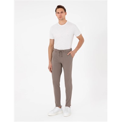 Bej Slim Fit Esnek Jogger Kanvas Pantolon