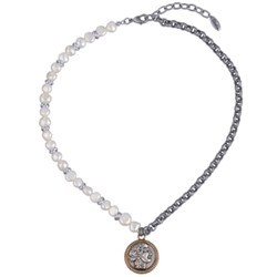 Колье Афродита (жемчуг белый 7-8мм; античное золото, античное серебро) 49см, Есть комплект