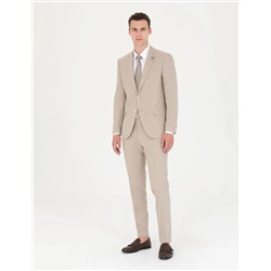 Bej Ekstra Slim Fit Çizgili Takım Elbise