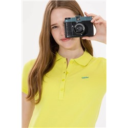 Kadın Neon Sarı Basic Polo Yaka Tişört