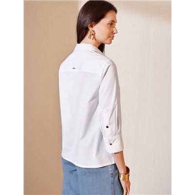 Блузка свободного силуэта с рукавом 3/4 из эластичного хлопка