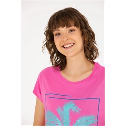 Kadın Pembe Bisiklet Yaka Tişört