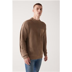 Vizon Yarım Balıkçı Yaka Cep Detaylı Pamuklu Salaş Triko Kazak