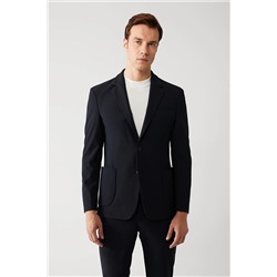 Avva Erkek Lacivert Su Itici 360 Esnek Kumaş Mono Yaka Çift Yırtmaç Astarsız Slim Comfort Fit Ceket A32y4 A32Y4012
