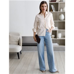 Джинсы трубы с декоративной стиркой из эластичного плотного денима