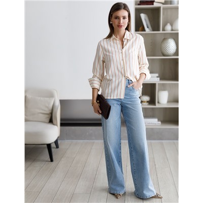 Джинсы трубы с декоративной стиркой из эластичного плотного денима