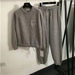 спортивный костюм Celin, плюшевый вышитый логотип на груди, пуловер на талии с кулиской, свитер с длинными рукавами + повседневные леггинсы на кулиске, серый, хаки, [один размер подходит всем, обхват груди 92, длина рукава 66, длина одежды; 57; талия 64, резинка, длина 104]