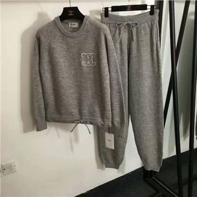 спортивный костюм Celin, плюшевый вышитый логотип на груди, пуловер на талии с кулиской, свитер с длинными рукавами + повседневные леггинсы на кулиске, серый, хаки, [один размер подходит всем, обхват груди 92, длина рукава 66, длина одежды; 57; талия 64, резинка, длина 104]