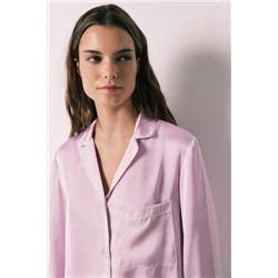Pijama camisero largo satén lila