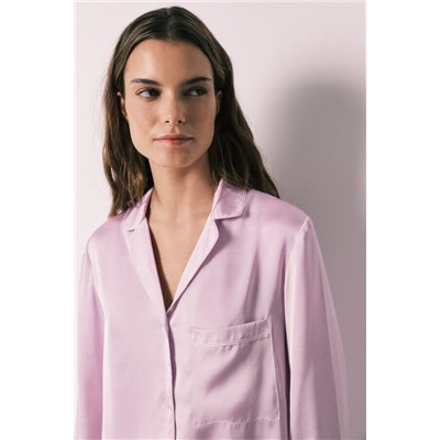 Pijama camisero largo satén lila