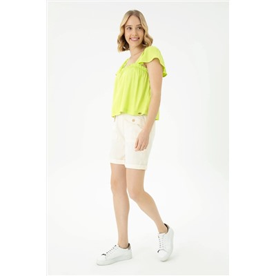 Kadın Neon Sarı Kısa Kollu Gömlek