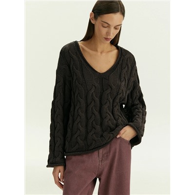 Джемпер с узорной вязкой из смесового хлопка, B3023/fondant