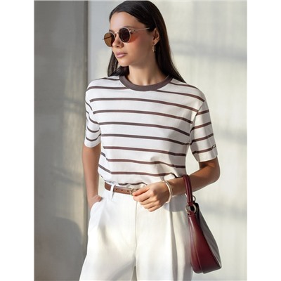 Свободная футболка в полоску из премиального хлопка с эластаном