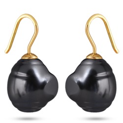 Серьги (Майорка 14мм барочная темно-серая; покрытие золото), Есть комплект