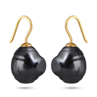 Серьги (Майорка 14мм барочная темно-серая; покрытие золото), Есть комплект