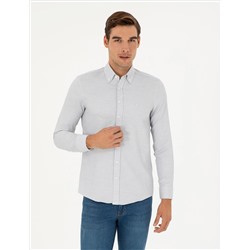 Gri Slim Fit Uzun Kollu Gömlek