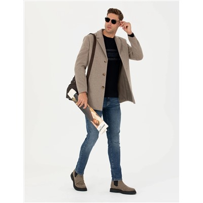 Bej Ex. Slim Fit Kaşe Kaban
