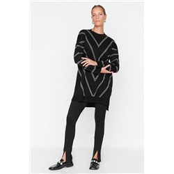 TRENDYOL MODEST Siyah Simli Uzun Triko Kazak TCTAW22AK0129