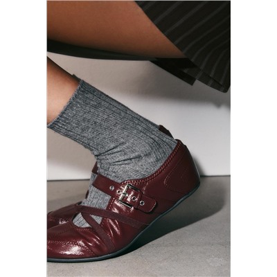 PATENT EFFECT BALLERINA SHOES WITH BUCKLES