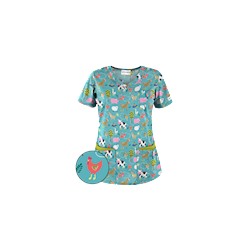 UA On The Farm Amazing Aqua Print Scrub Top