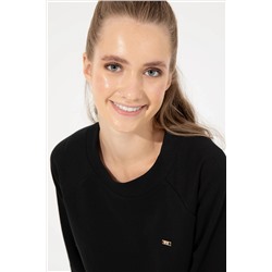 Kadın Siyah Bisiklet Yaka Sweatshirt