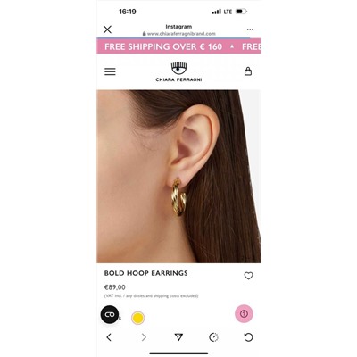 Винтажные витые женские серьги-кольца Chiar*a Ferragn*i, покрытые 18K золотом (гальваническое покрытие)